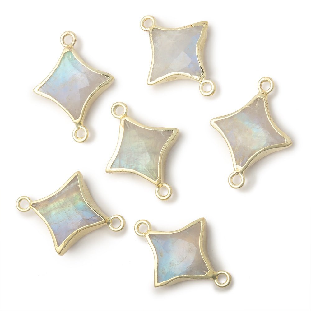 13 - 14mm Gold Leaf Rainbow Moonstone 4 Point Star Focal 2 Ring Connector - Beadsofcambay.com