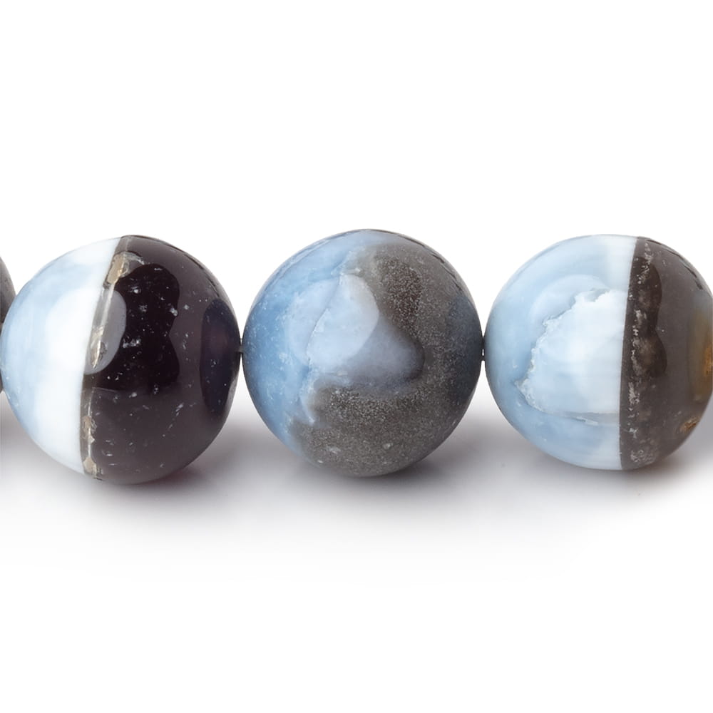 13-14mm Owyhee Blue Opal & Gray Agate Plain Round Beads 16 inch 31 pieces - Beadsofcambay.com