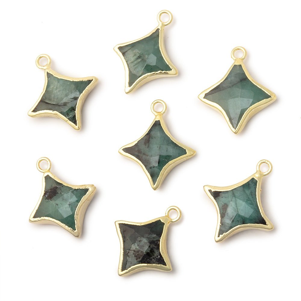 13 - 15mm Gold Leafed Emerald 4 Point Star 1 Focal Pendant - Beadsofcambay.com