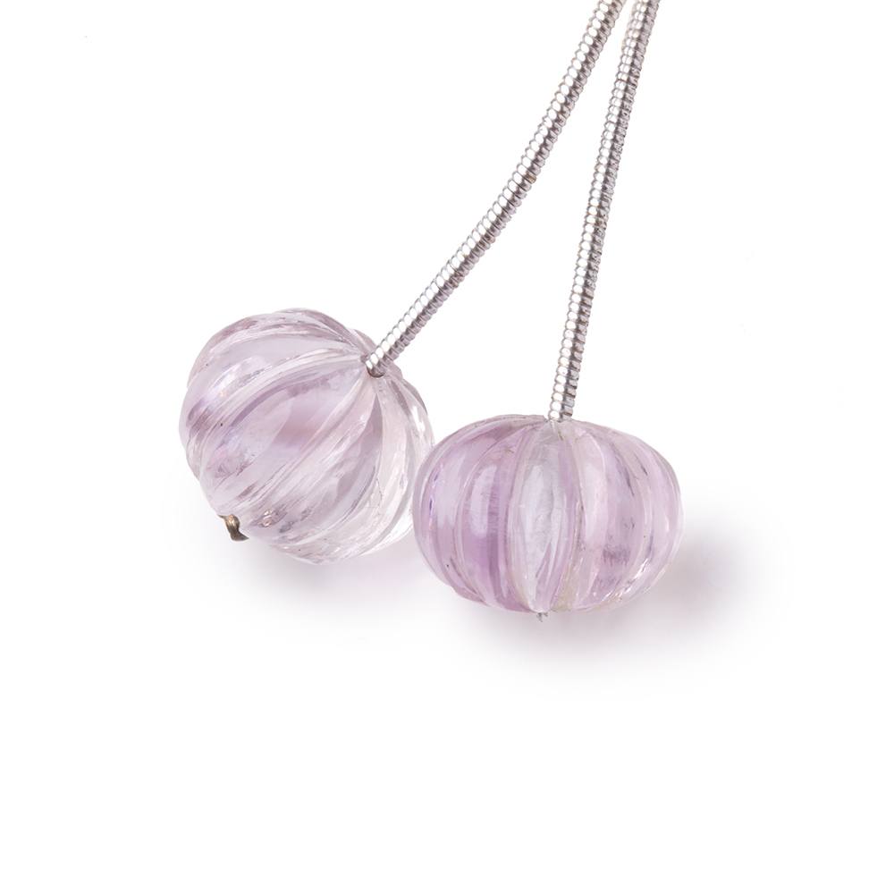 13.5mm Pink Amethyst Carved Melon Focals Set of 2 Beads - Beadsofcambay.com