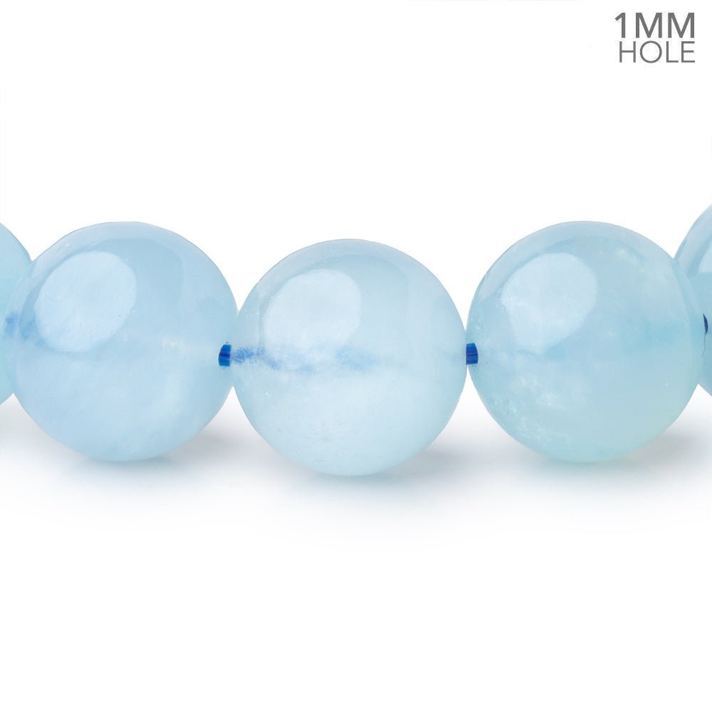 13mm Aquamarine Plain Round 8 inch 16 Beads with a 1mm Hole AA - Beadsofcambay.com