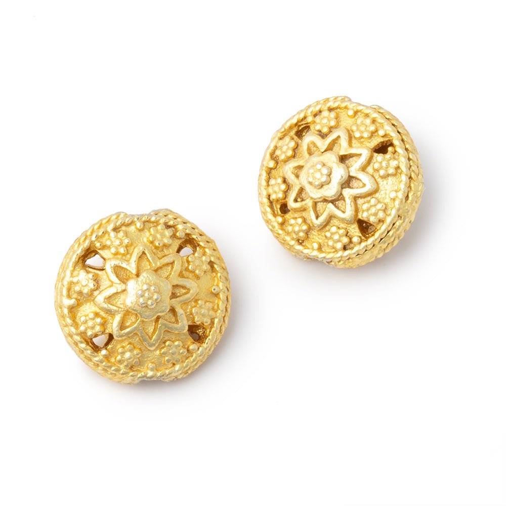 13mm Floral Design Coin Set of 2 Beads - Beadsofcambay.com