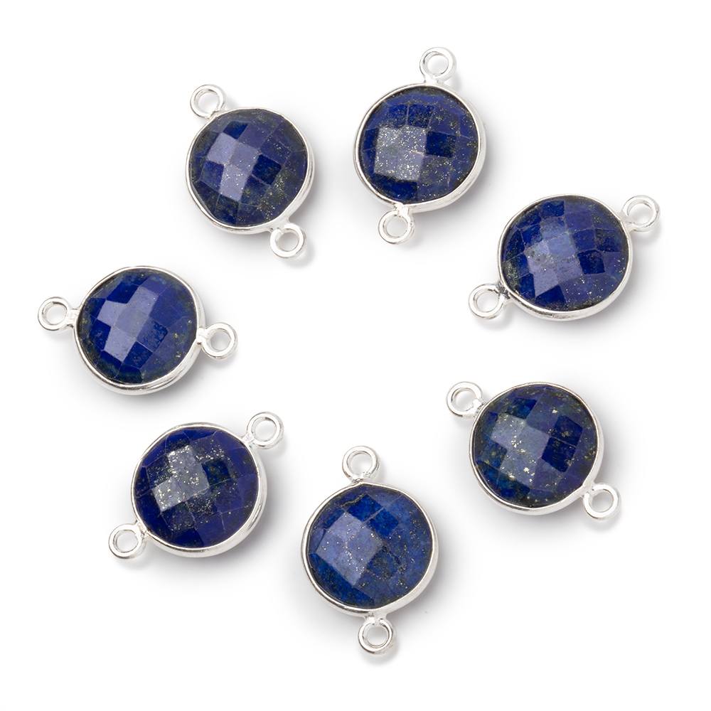 13mm Sterling Silver Bezel Lapis Lazuli Faceted Coin Connector 1 piece - Beadsofcambay.com