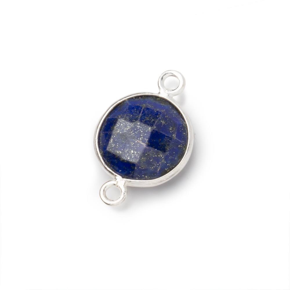 13mm Sterling Silver Bezel Lapis Lazuli Faceted Coin Connector 1 piece - Beadsofcambay.com