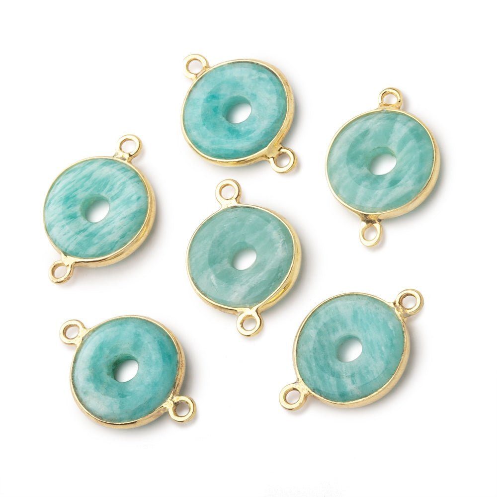 13mm Vermeil Bezel Amazonite Coin with Void Connector 1 piece - Beadsofcambay.com