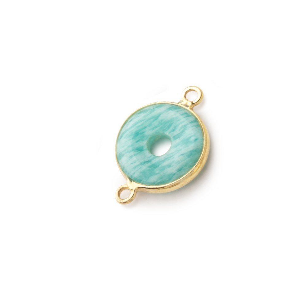 13mm Vermeil Bezel Amazonite Coin with Void Connector 1 piece - Beadsofcambay.com