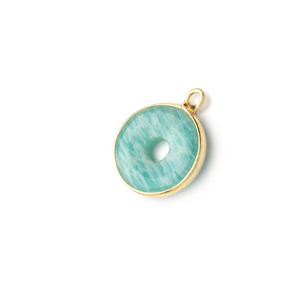 13mm Vermeil Bezel Amazonite Coin with Void Pendant 1 piece - Beadsofcambay.com