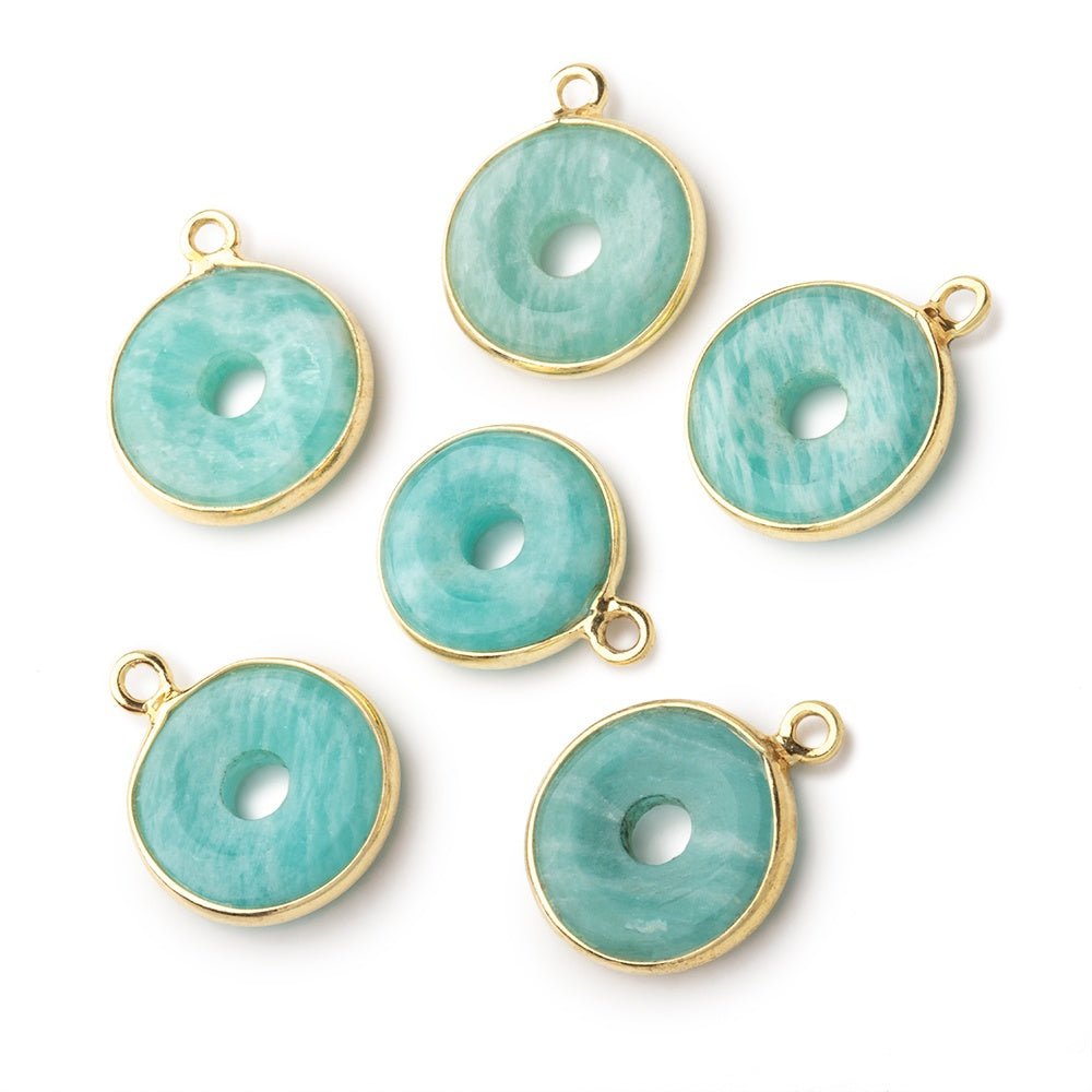 13mm Vermeil Bezel Amazonite Coin with Void Pendant 1 piece - Beadsofcambay.com