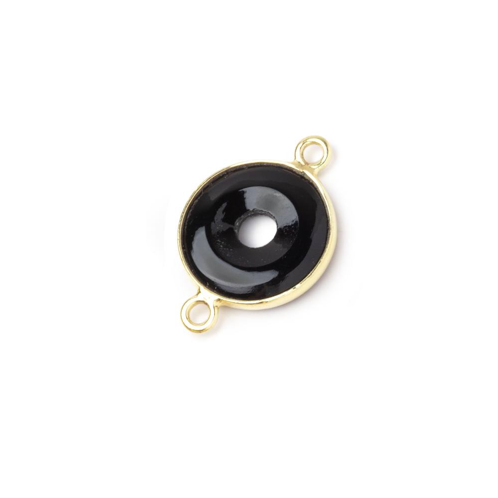 13mm Vermeil Bezel Black Onyx Coin with Void Connector 1 piece - Beadsofcambay.com