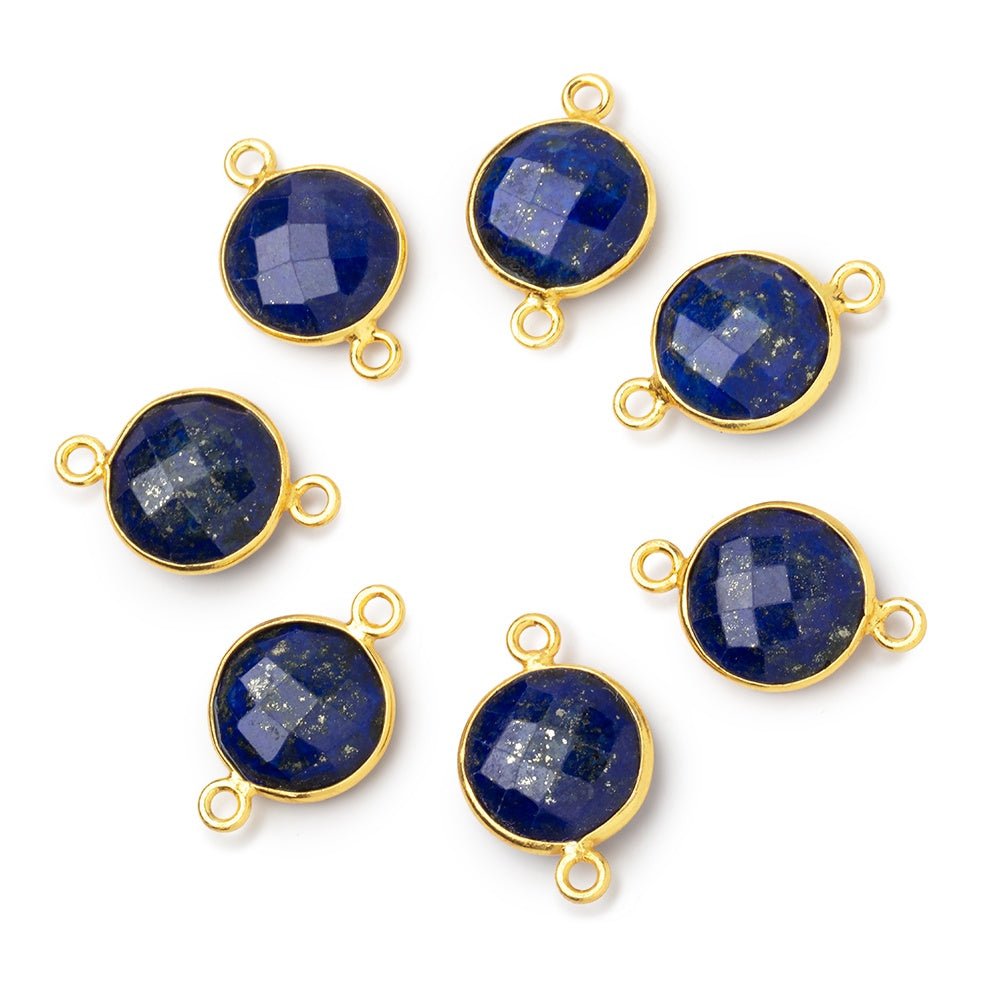 13mm Vermeil Bezel Lapis Lazuli Faceted Coin Connector 1 piece - Beadsofcambay.com