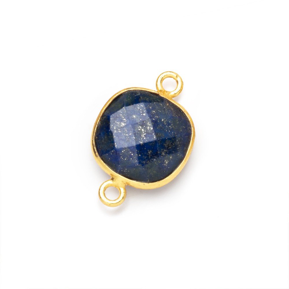 13mm Vermeil Bezel Lapis Lazuli Faceted Cushion Connector 1 piece - Beadsofcambay.com