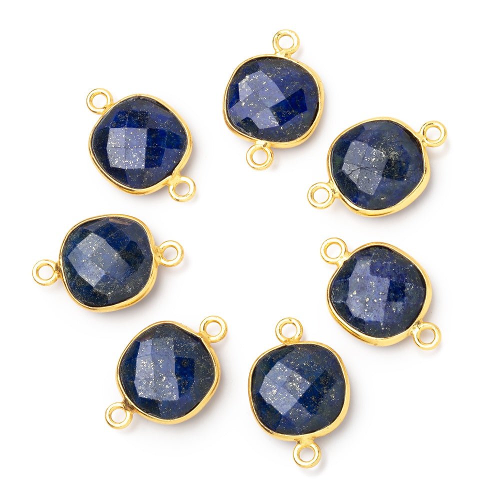 13mm Vermeil Bezel Lapis Lazuli Faceted Cushion Connector 1 piece - Beadsofcambay.com