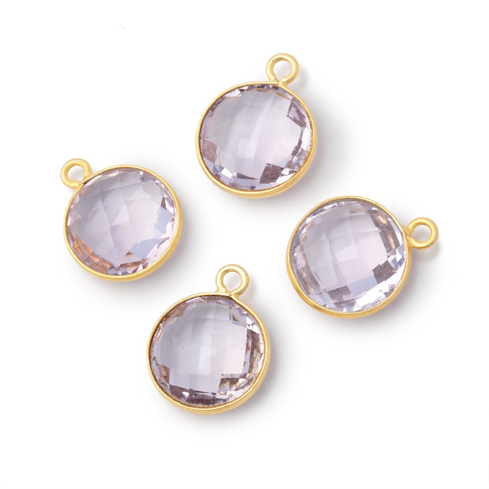 13mm Vermeil Bezel Pink Amethyst Faceted Coin Pendant 1 piece - Beadsofcambay.com