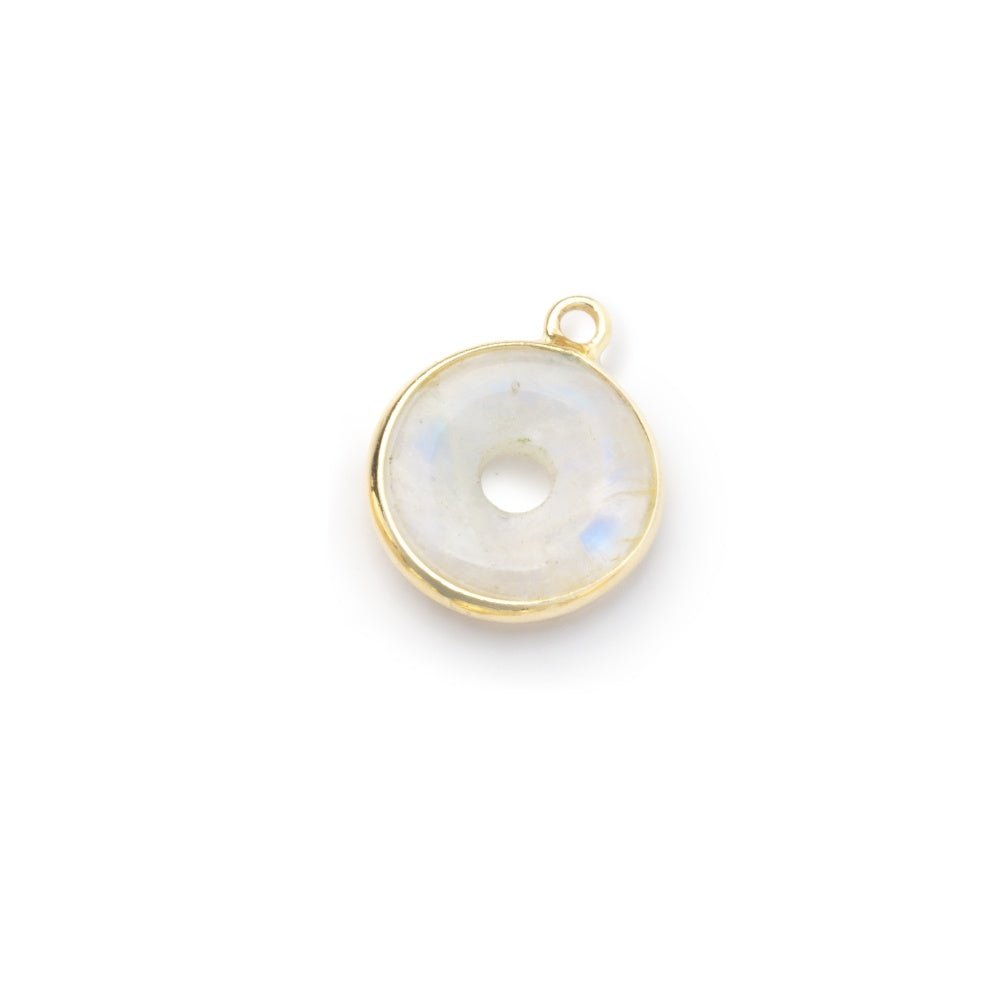 13mm Vermeil Bezel Rainbow Moonstone Coin with Void Pendant 1 piece - Beadsofcambay.com