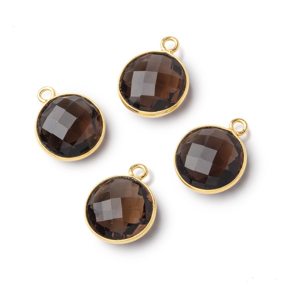 13mm Vermeil Bezel Smoky Quartz Faceted Coin Pendant 1 piece - Beadsofcambay.com