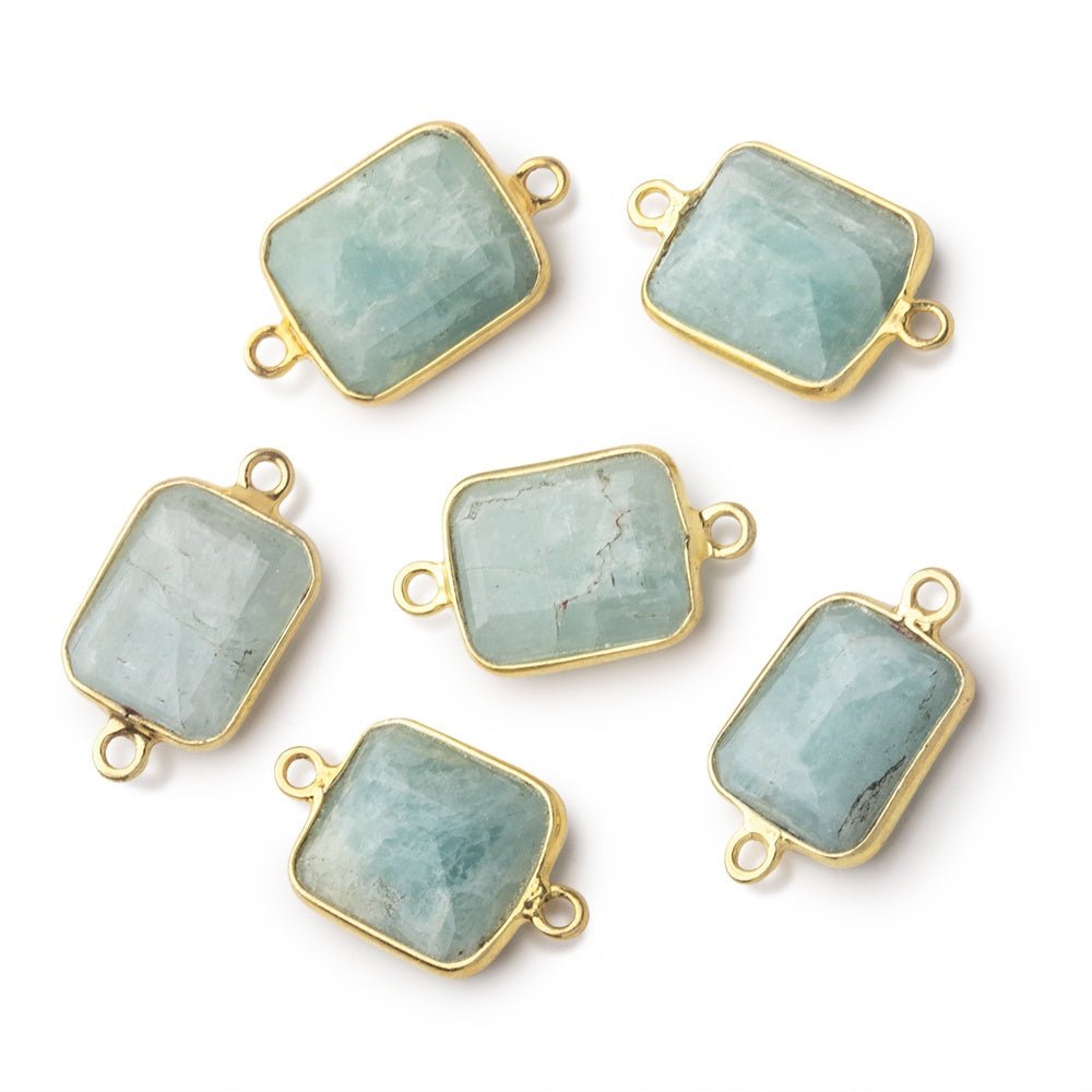 13x11mm Vermeil Bezel Aquamarine Rectangle 1 Connector - Beadsofcambay.com
