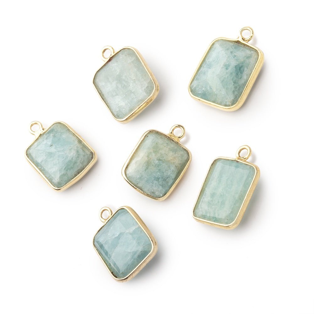 13x11mm Vermeil Bezel Aquamarine Rectangle 1 Pendant - Beadsofcambay.com