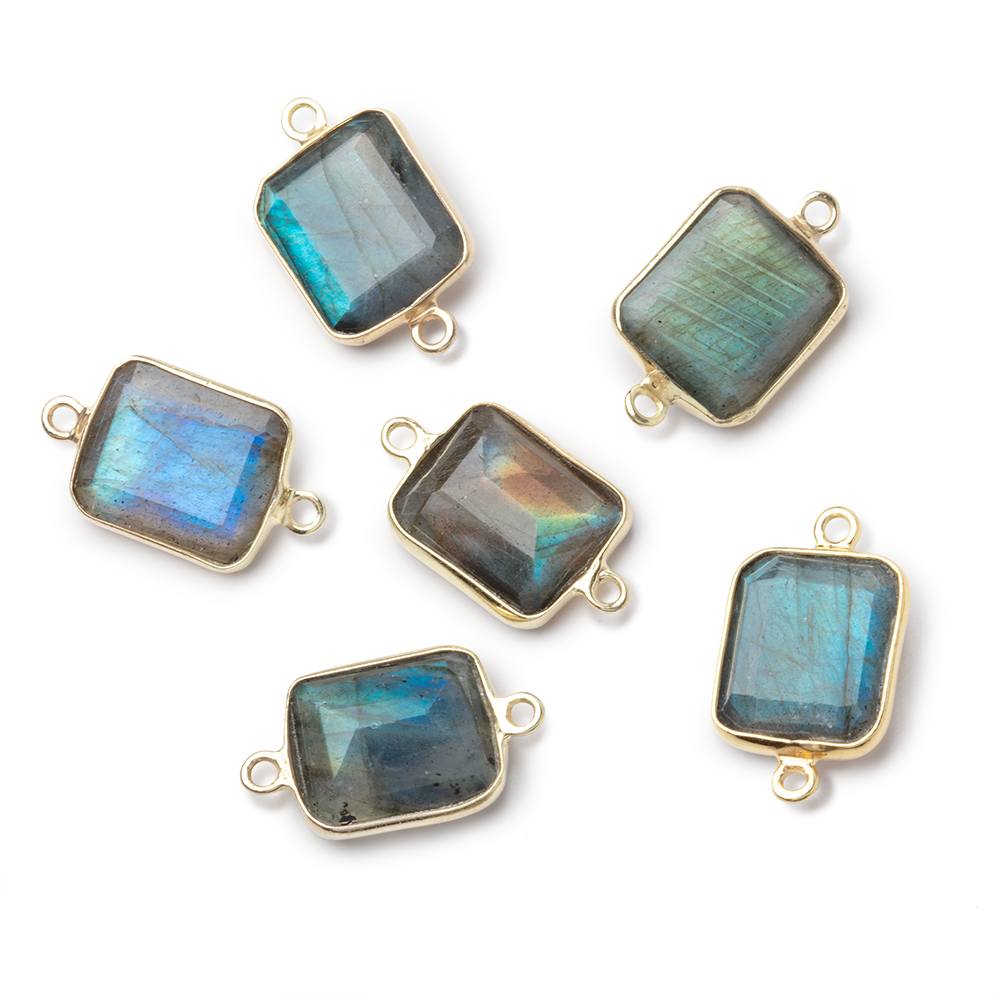 13x11mm Vermeil Bezel Labradorite Rectangle Connector 1 piece - Beadsofcambay.com