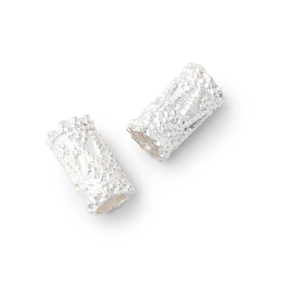 13x7mm Silver Plated Large Hole Tear Drop Tube Set of 2 Beads - Beadsofcambay.com