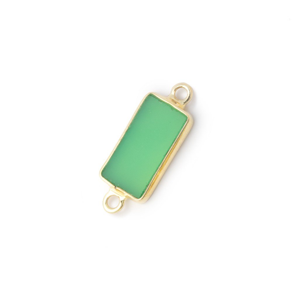 13x7mm Vermeil Bezel Green Chalcedony Flat Rectangle 1 Connector - Beadsofcambay.com