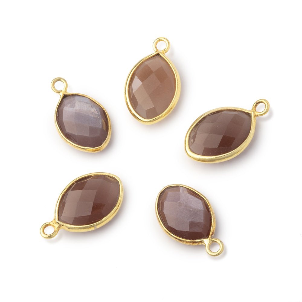 13x9mm Vermeil Bezel Chocolate Moonstone Faceted Marquise 1 Pendant - Beadsofcambay.com