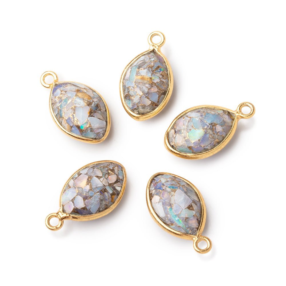 13x9mm Vermeil Bezel Mosaic Australian Opal Faceted Marquise 1 Pendant - Beadsofcambay.com