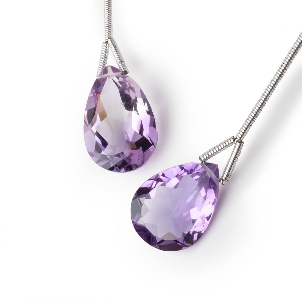14 - 17mm Pink Amethyst Pavilion Faceted Pear Focal Set of 2 Beads AAA - Beadsofcambay.com