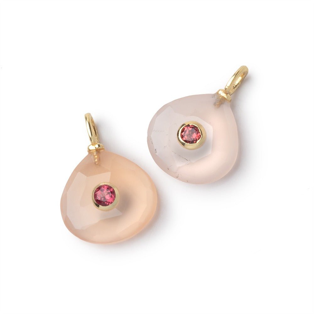 14mm Pink Chalcedony Heart with Bezeled Pink Sapphire Inlay 1 Pendant - Beadsofcambay.com