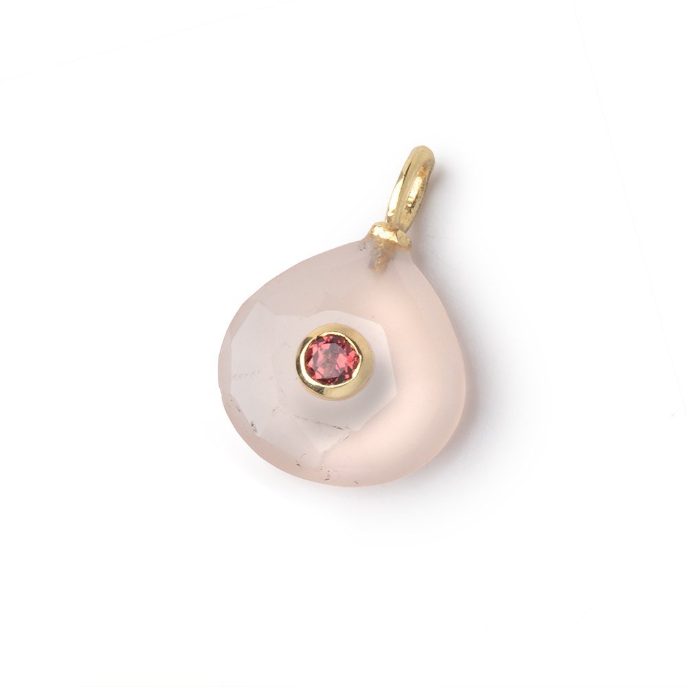 14mm Pink Chalcedony Heart with Bezeled Pink Sapphire Inlay 1 Pendant - Beadsofcambay.com