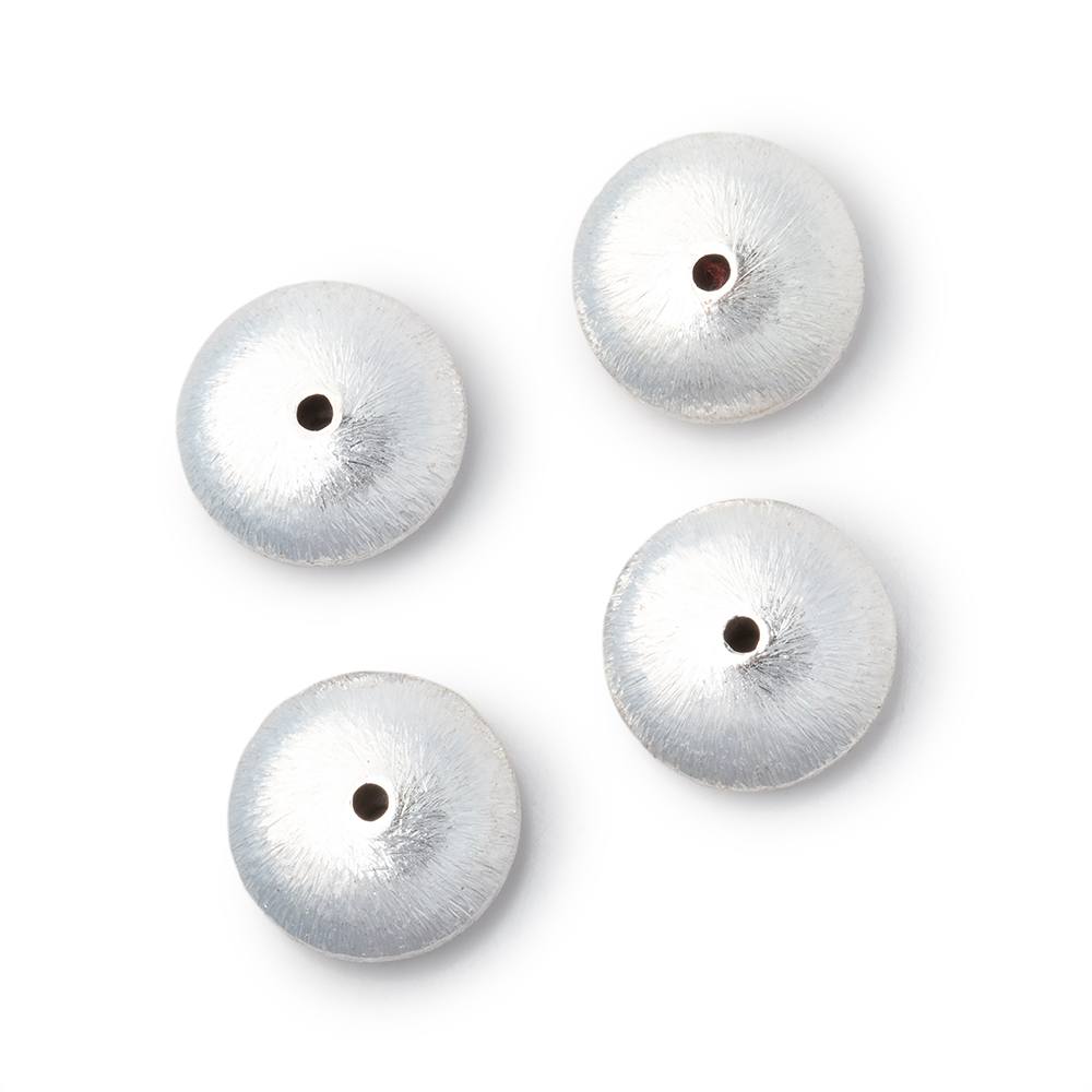 14mm Silver Plated Copper Brushed Rondelle Set of 4 Beads - Beadsofcambay.com
