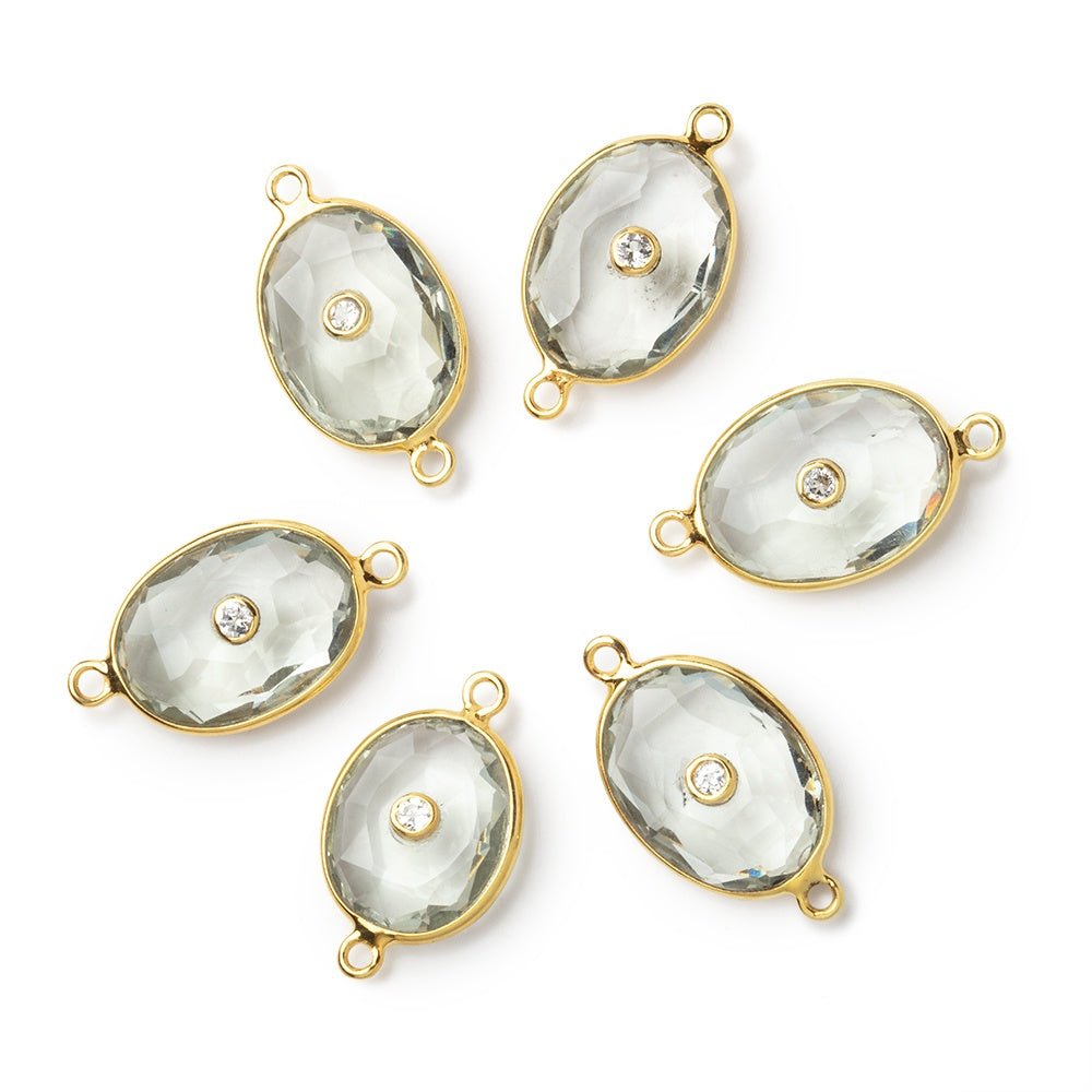 14x11mm Vermeil Bezel Prasiolite Oval with Bezel Topaz Inlay 1 Connector - Beadsofcambay.com