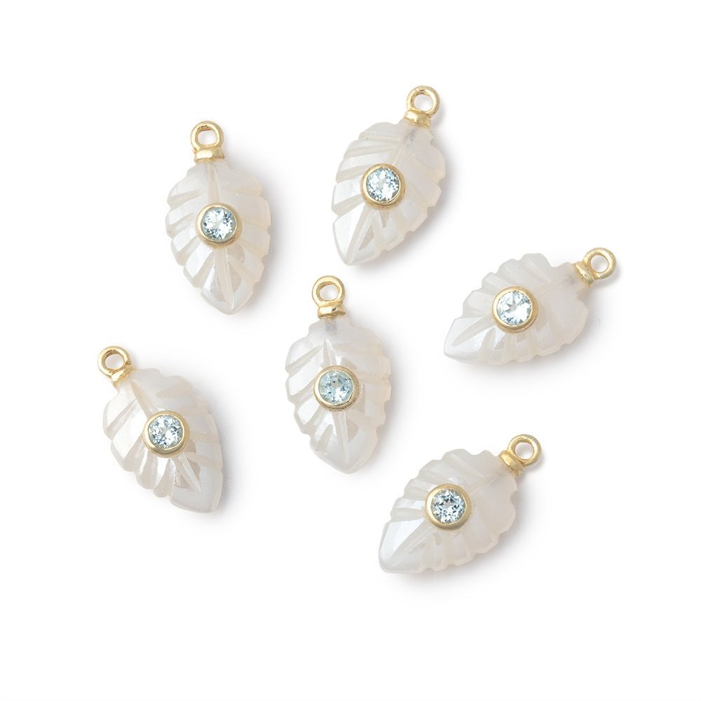 14x9mm Mystic Chalcedony Carved Leaf with Bezeled Aqua Inlay 1 Pendant - Beadsofcambay.com