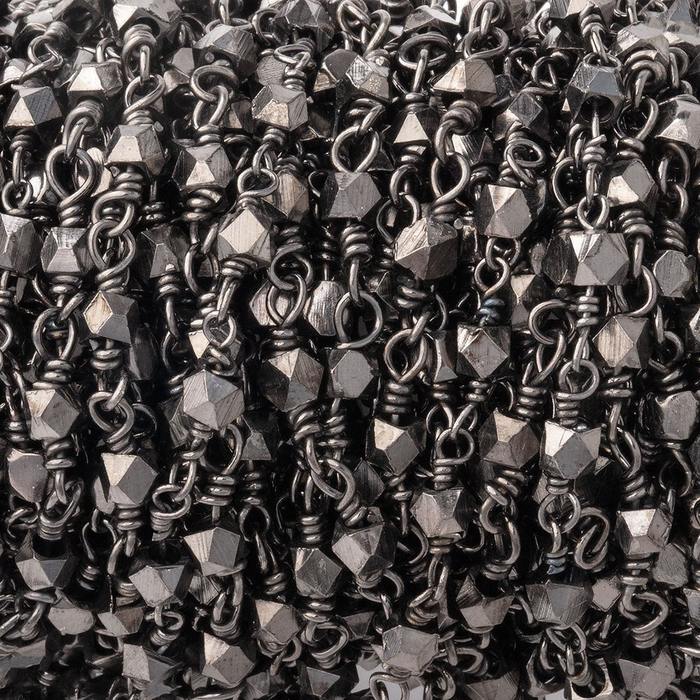 3mm Black Gold plated Copper Faceted Nuggets on Black Gold plated Chain - BeadsofCambay.com