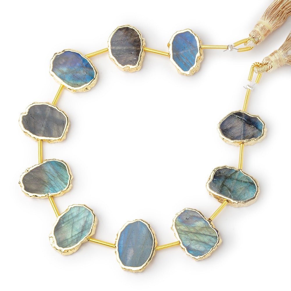 15x11 - 17x12mm Gold Leafed Labradorite Slice Strand 10 pieces - Beadsofcambay.com