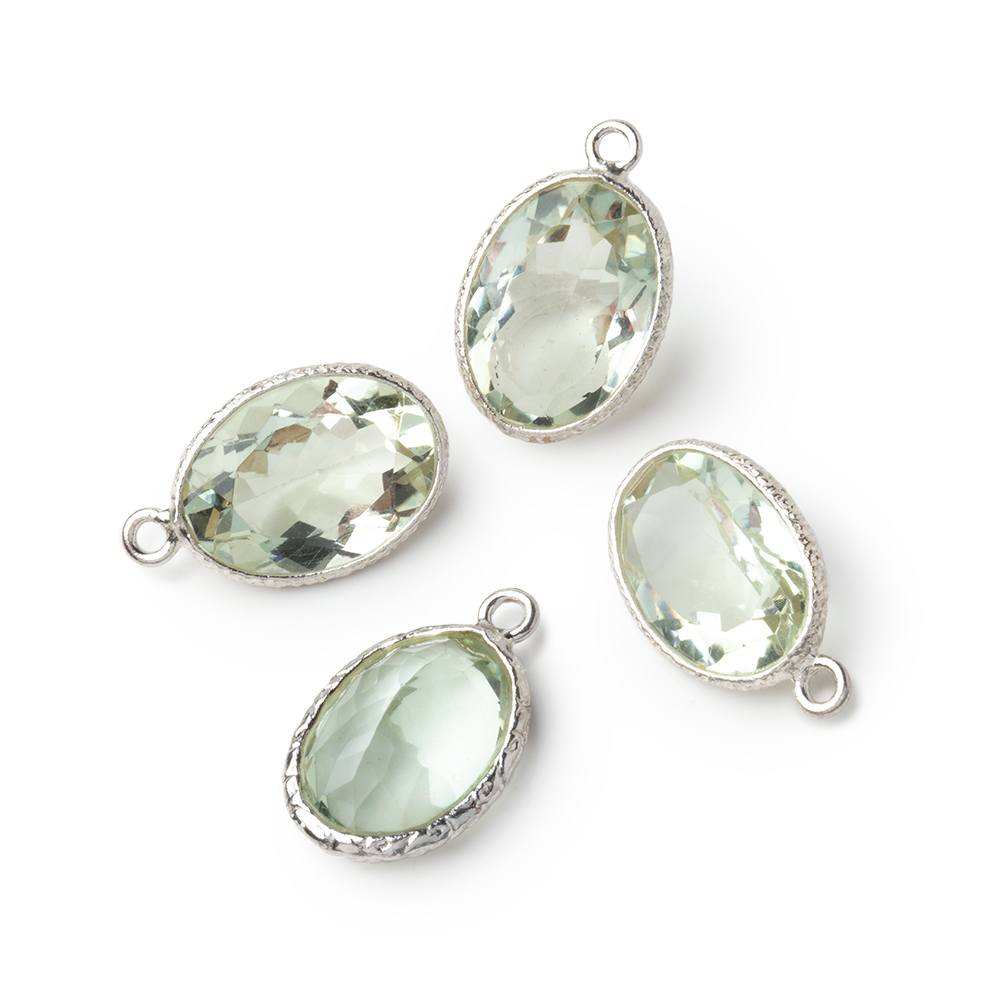 15x11mm Sterling Silver Textured Bezel Prasiolite Pavilion Faceted Oval 1 Pendant - Beadsofcambay.com