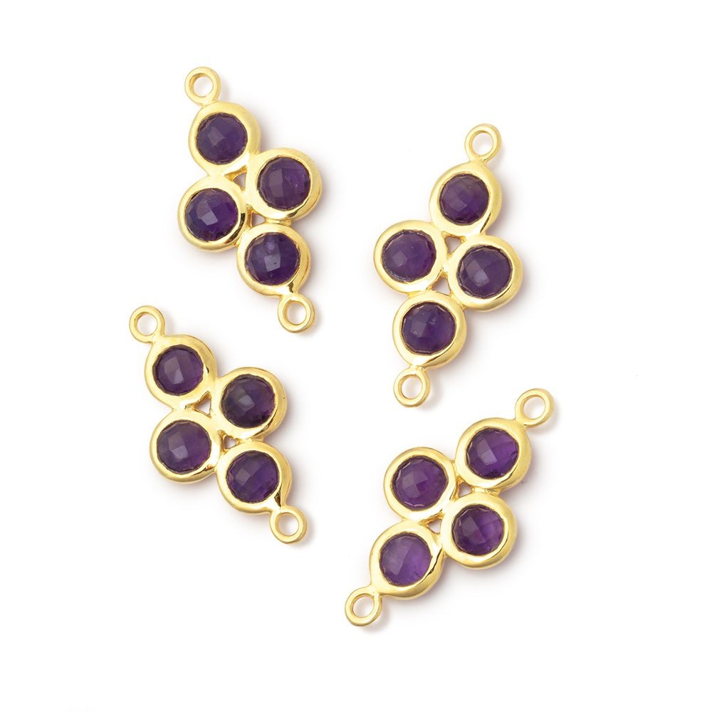 15x11mm Vermeil Bezel Amethyst Four Stone Connector 1 focal - Beadsofcambay.com