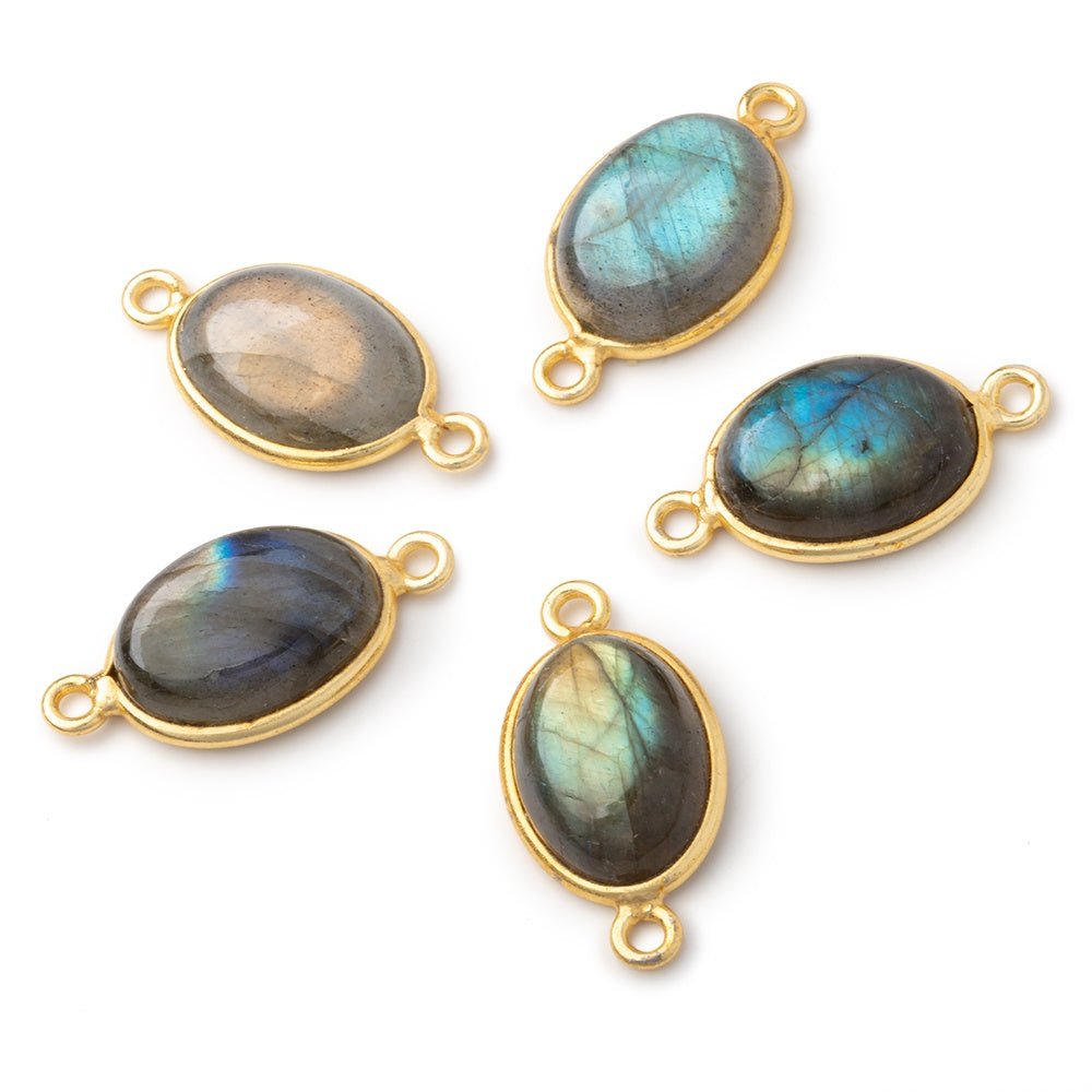 15x11mm Vermeil Bezel Labradorite Oval Cabochon 1 Connector - Beadsofcambay.com