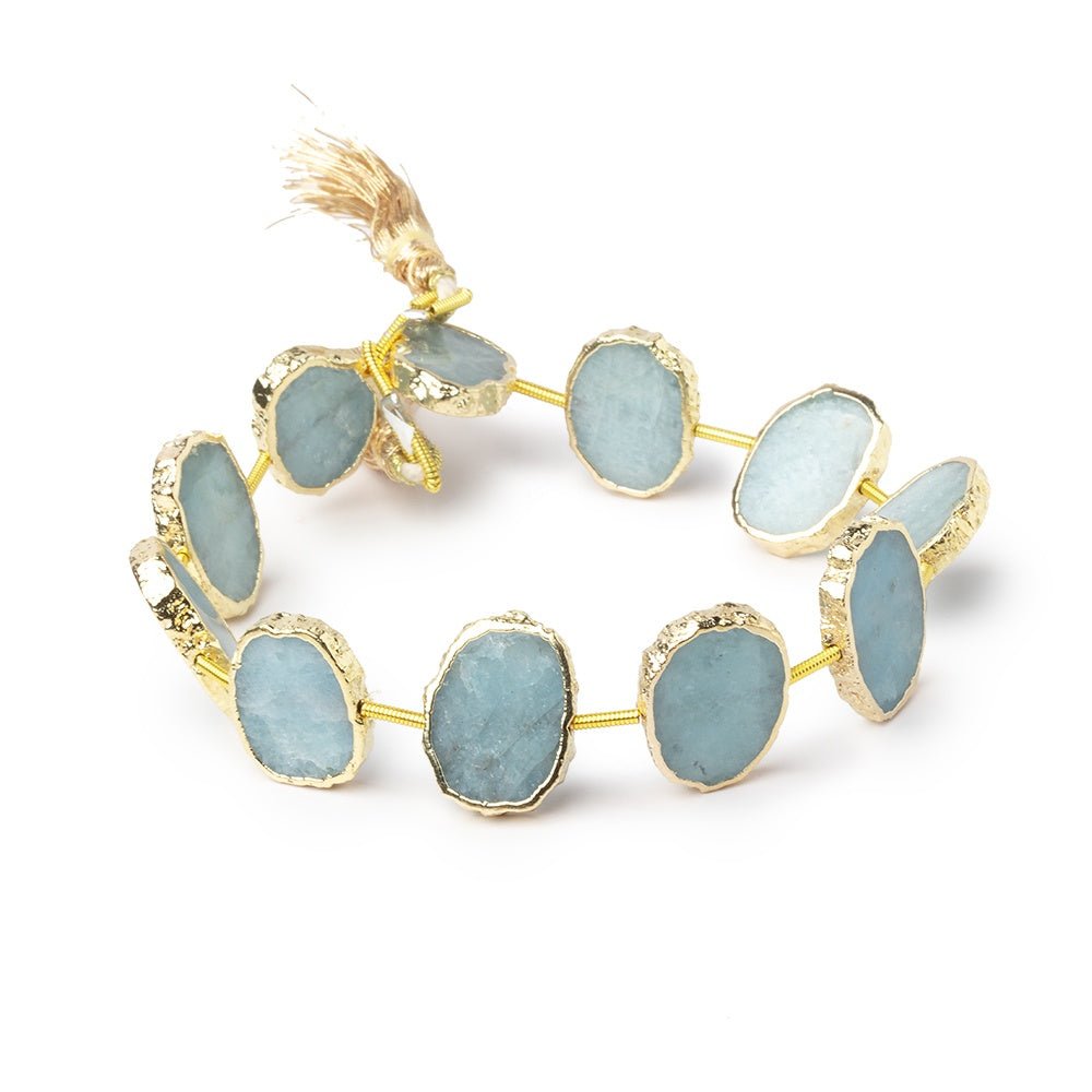 15x12 - 17x13mm Gold Leaf Aquamarine Plain Slice Strand 11 Beads - Beadsofcambay.com