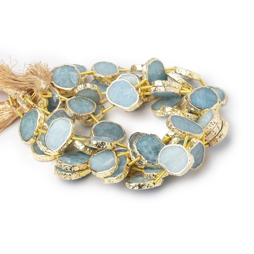 15x12 - 17x13mm Gold Leaf Aquamarine Plain Slice Strand 11 Beads - Beadsofcambay.com