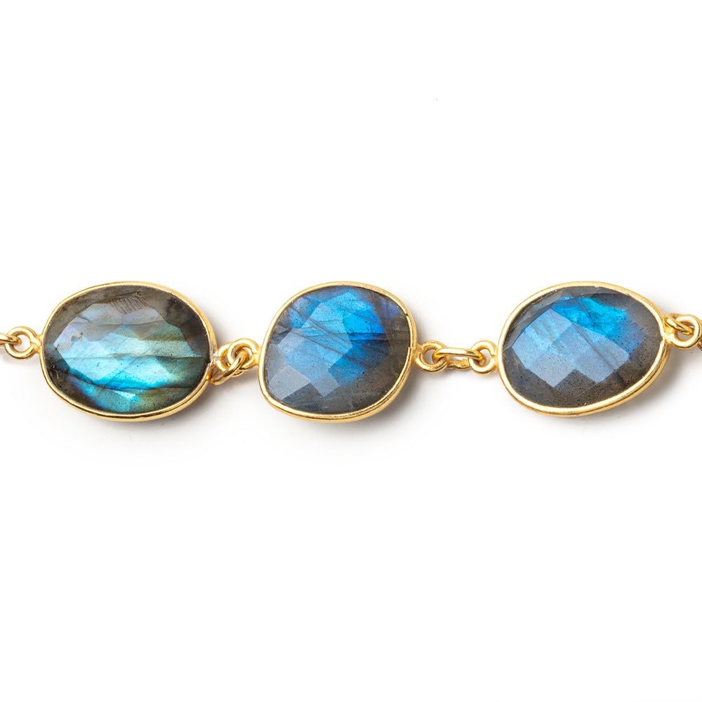 15x12 - 17x13mm Labradorite Faceted Nugget Vermeil Bezel Chain 26 inch Lot - Beadsofcambay.com