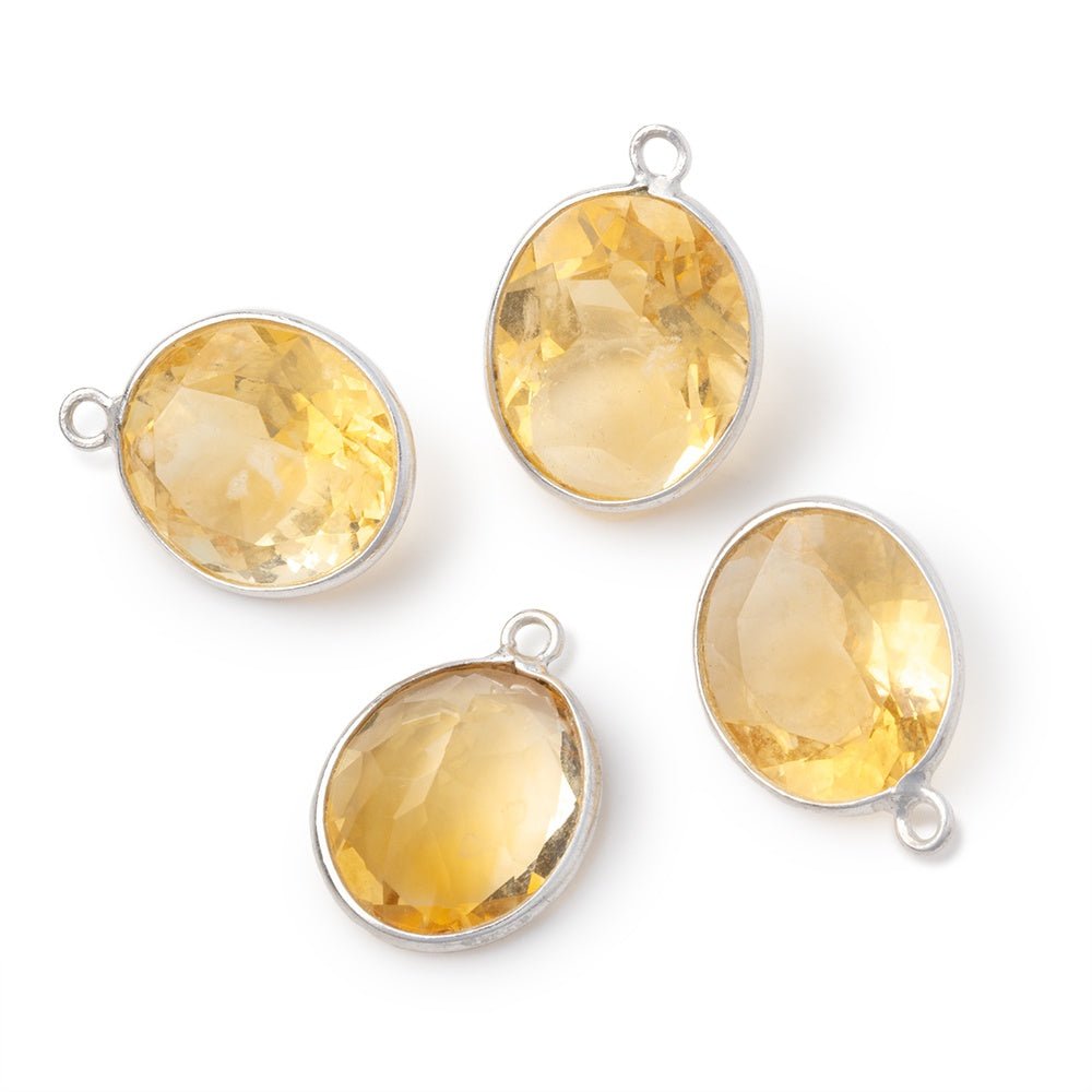 15x13mm Sterling Silver Bezel Citrine Pavilion Faceted Oval Pendant 1 piece - Beadsofcambay.com