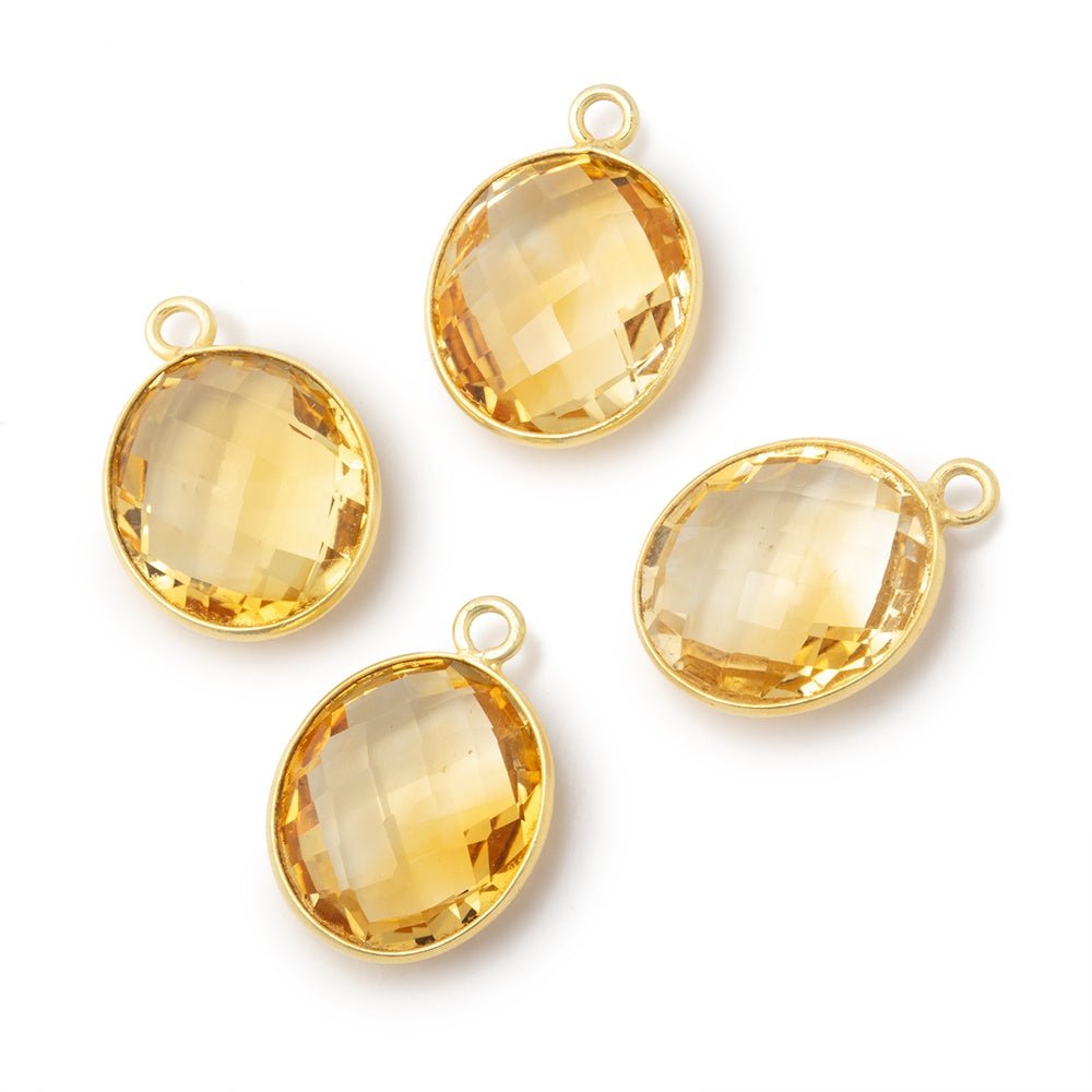 15x13mm Vermeil Bezel Citrine Faceted Oval Pendant 1 piece - Beadsofcambay.com