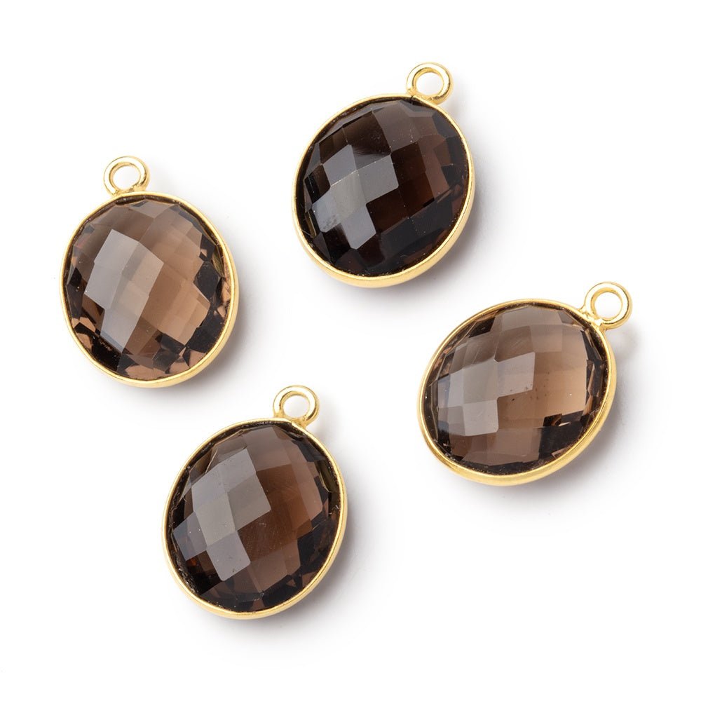 15x13mm Vermeil Bezel Smoky Quartz Faceted Oval Pendant 1 piece - Beadsofcambay.com