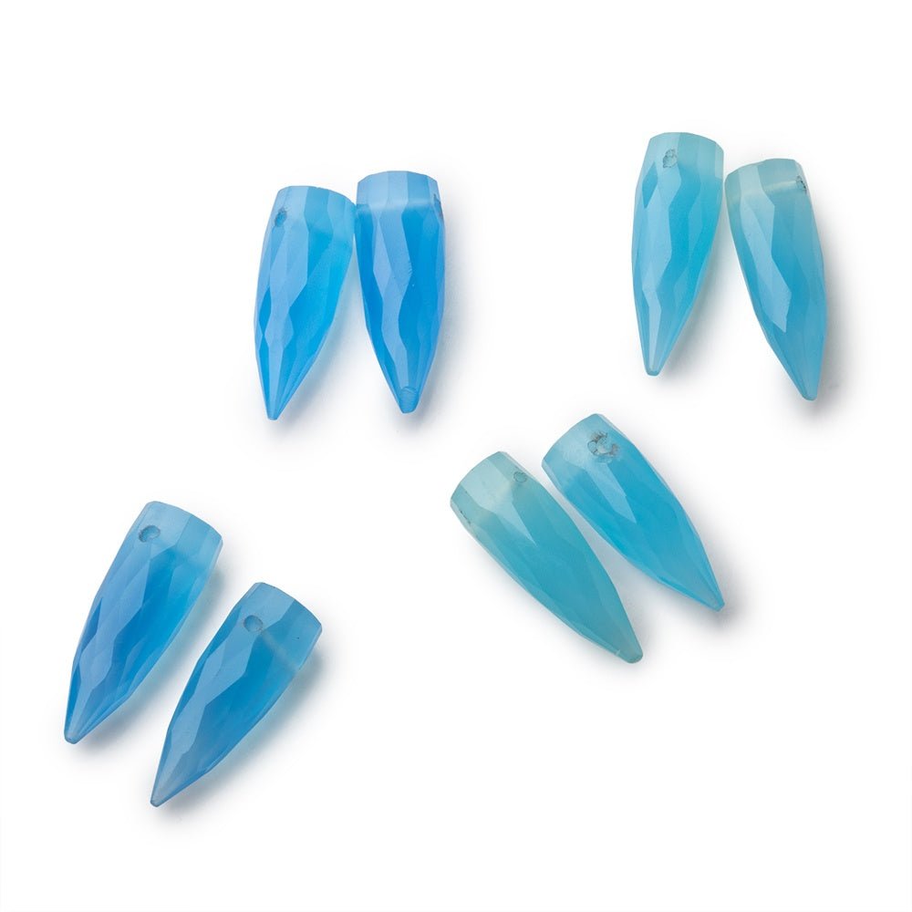 15x5mm Blue Chalcedony Faceted Spike Focal Set of 2 Beads - Beadsofcambay.com