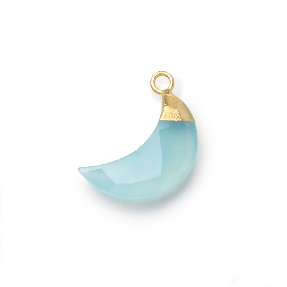 15x6mm Gold Leafed Blue Chalcedony Faceted Crescent Moon 1 Pendant - Beadsofcambay.com