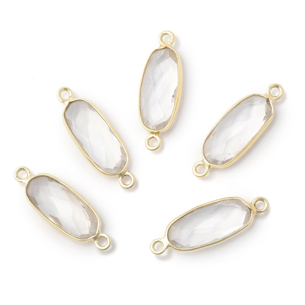 15x7mm Vermeil Bezel Crystal Quartz Elongated Oval 1 Connector - Beadsofcambay.com