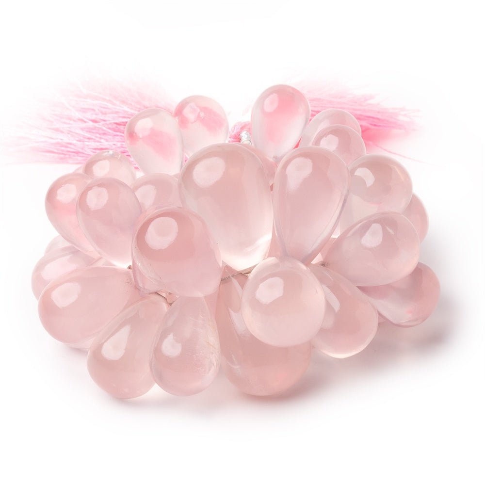15x9 - 22x15mm Rose Quartz Plain Tear Drop 6 inch 46 Beads AA - Beadsofcambay.com
