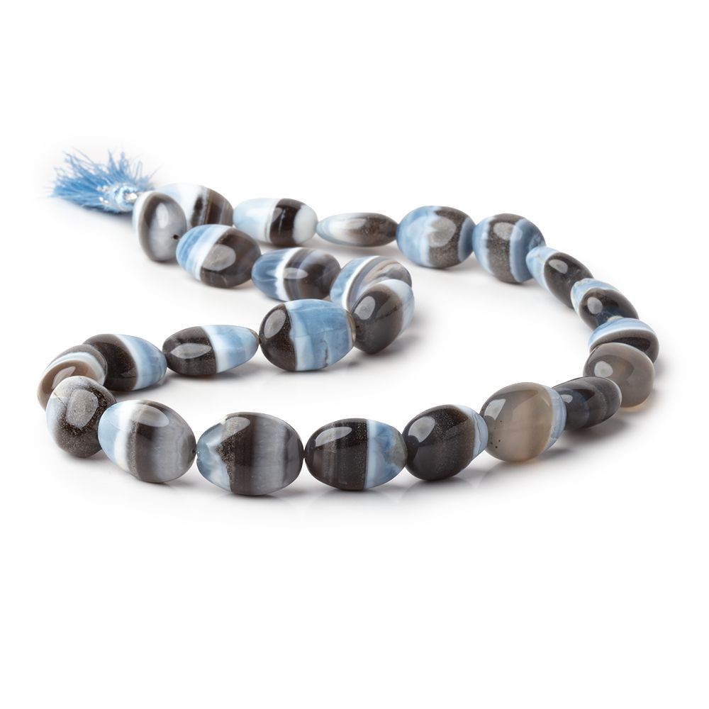 16-18mm Banded Owyhee Denim Blue Opal Plain Oval 16 inch 22 Beads - Beadsofcambay.com