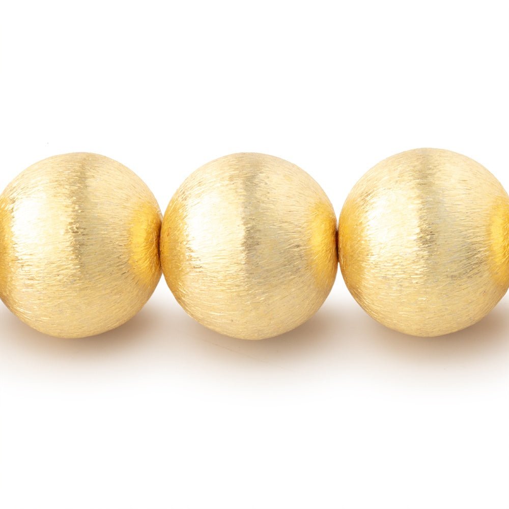 16mm 22kt Gold Plated Brushed Round Beads 8 inch 14 pieces - Beadsofcambay.com