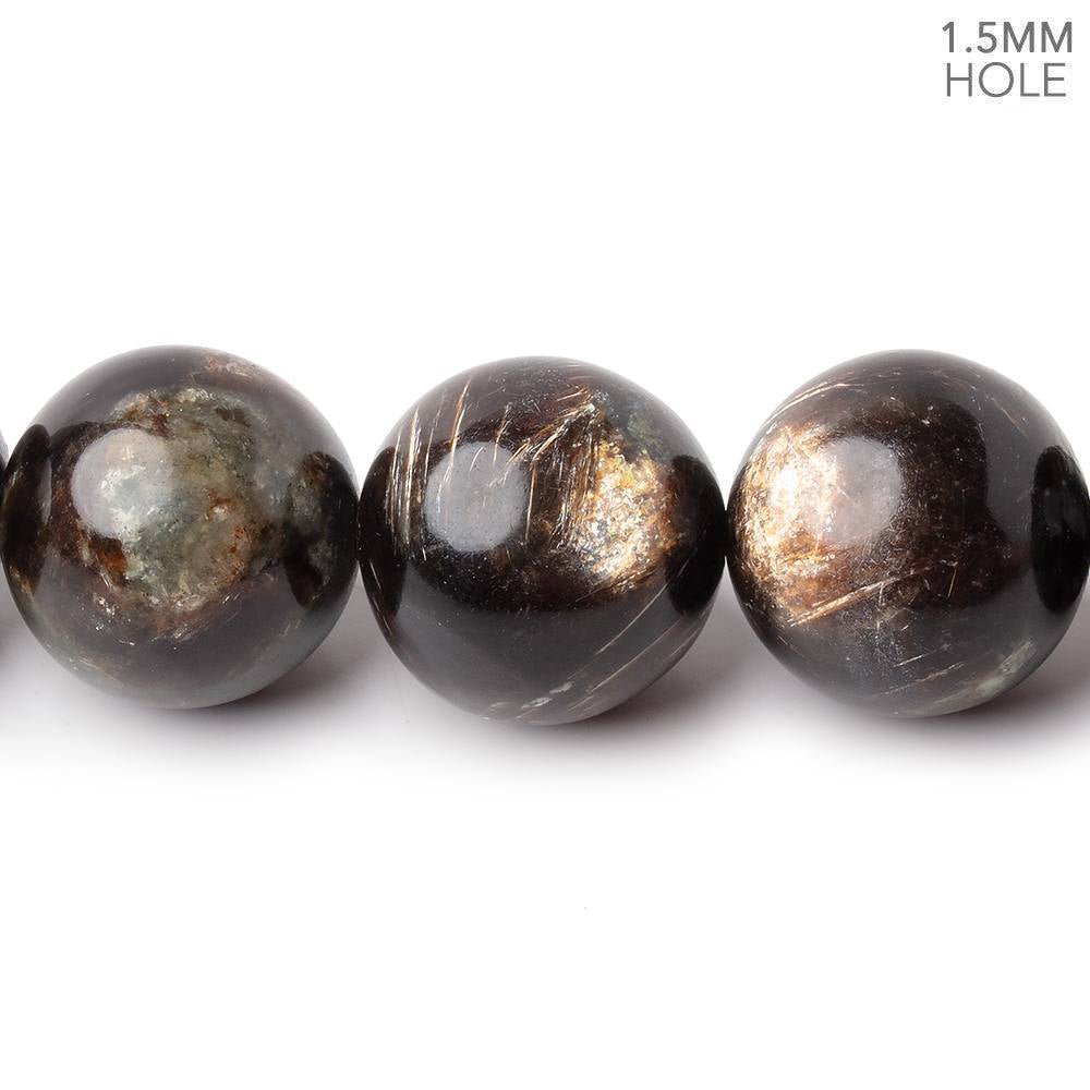 16mm Black Tourmaline in Muscovite Plain Rounds 15.5 inch 25 Beads - Beadsofcambay.com